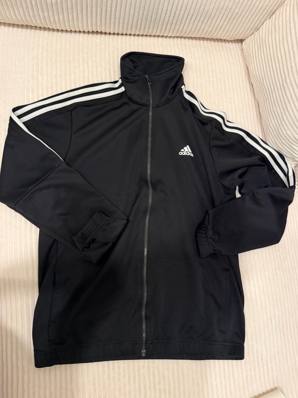 Adidas Women’s Large Black White 3-Stripe Full Zip Track Jacket
